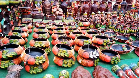 decorative turtle Sculpture pot Made with Earthen Mud, handcrafted traditional clay decoration toy in Indian marketの写真素材