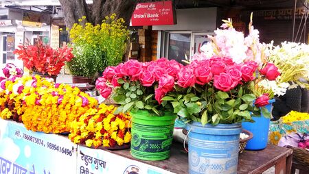Lucknow, uttar pradesh, india, january 2020 : Colorful decoration artificial flower in the store for saleの写真素材