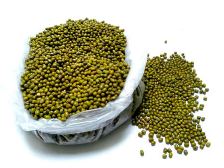 Green Mung Beans Also Know as Mung Dal, Vigna Radiata, Green Beans or Moong Dal isolated on White Backgroundの写真素材