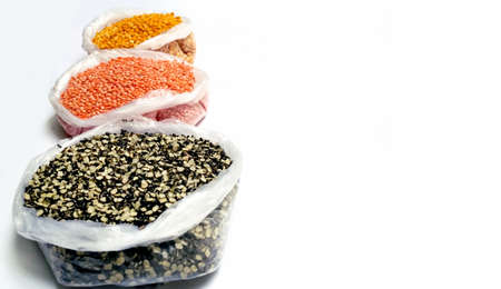 Collection of Various Healthy Seeds in Black Gram, Red Lentils, Masoor Dal,Split Chickpea, Toor Dalの写真素材