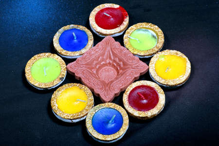 Wax lamps are mostly used in Indian festival Diwali.Diwali decorative wax lamps collectionの写真素材