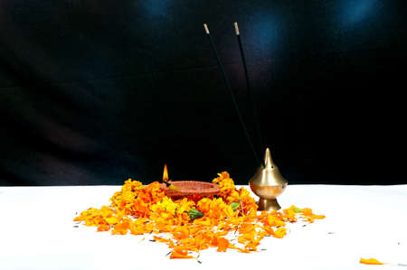 Diwali Diya, oil lamp beautifully decorated on the festive occasion of deepavali, deepawali in indiaの写真素材
