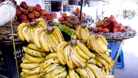 Amroha, uttar pradesh - october 2020 : Freshness a banana fruits display for sell in the supermarket with selective focusのeditorial素材