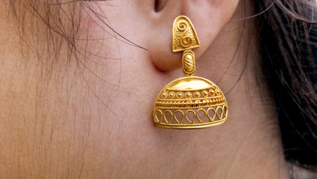 Close-up portrait of new design earring in girl's ears in india