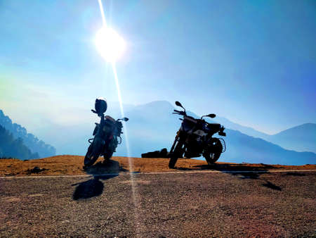 Ladakh, India - December 2020 - Adventure Bike on the roads of Ladakh.のeditorial素材