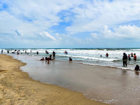 January 2020 : People enjoying beach life of chennai indiaのeditorial素材