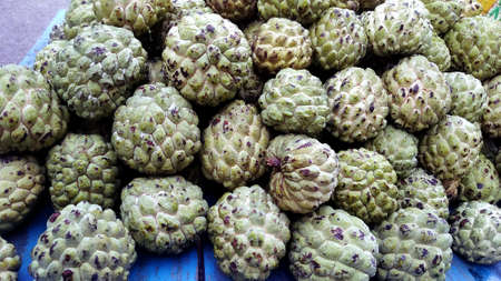 A close up custard apple fruit to sell in fresh market. Annona reticulata