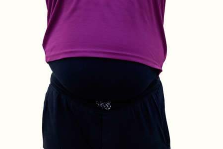 A portrait of a asian fat man show out his body and big belly. Concept of Obesityの写真素材