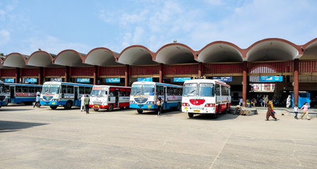 Hansi, haryana, November 2021 : Haryana Roadways buses parked at the bus stand of a city in Haryanaのeditorial素材