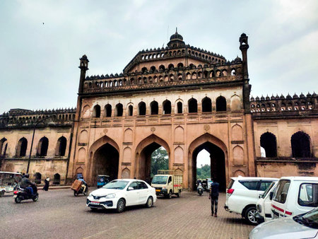 The Rumi Darwaza (Turkish Gate) in Lucknow, Uttar Pradesh state of India is an imposing gateway. Rumi Darwaza is an example of Awadhi architecture.のeditorial素材