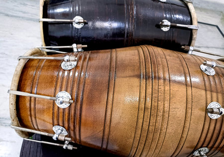 A Closed up of Indian folk traditional musical instruments dholakの写真素材