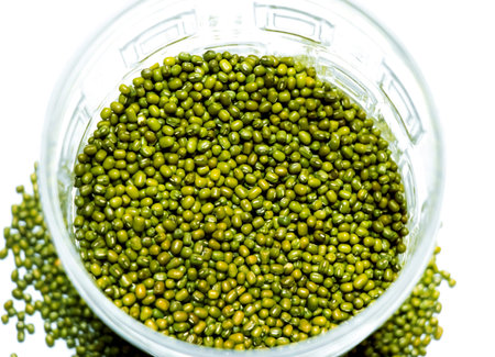 A Close-up of mung beans on white background