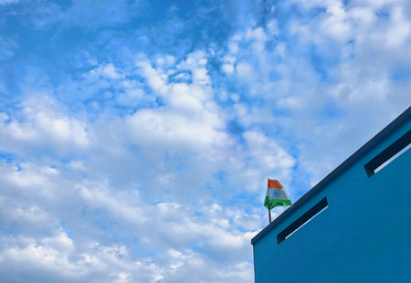 An Indian national flag waving house terraceの写真素材