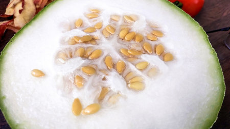 A closeup of Fresh half-cut kaddu. suitable for food, vegetable, and cooking concept images.の写真素材