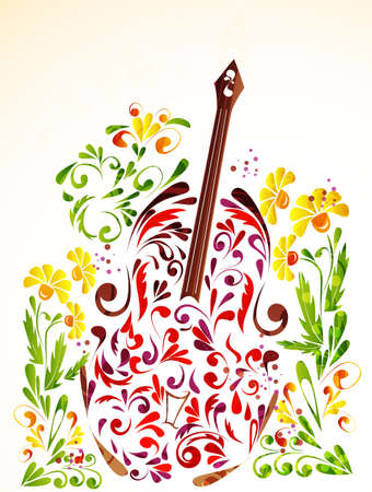 Floral guitarのイラスト素材
