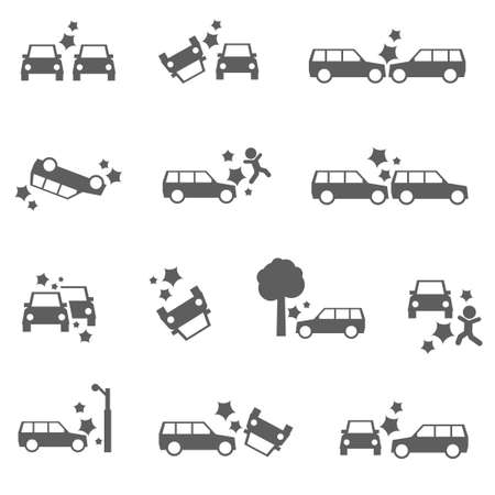 Car crash icons auto SUV accident bold setのイラスト素材