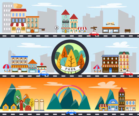 city scape building countryside and city life urban landscape vector illustrationのイラスト素材