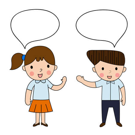 cartoon woman and man talking greeting on white background ,student communication vector illustrationのイラスト素材