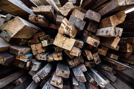 The damaaged wood sticks on the shelfの写真素材