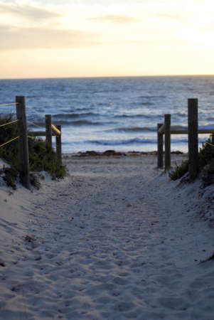 pathway to beach at sunsetの写真素材