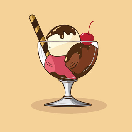 Illustration vector graphic of ice cream sundae chocolate vanilla and strawberryのイラスト素材
