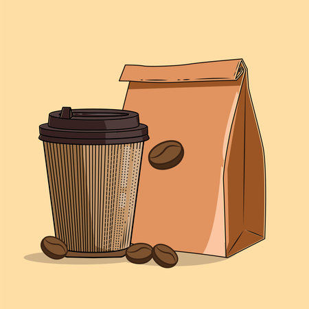 vector illustration of coffee an paper bag coffee bean cartoonのイラスト素材