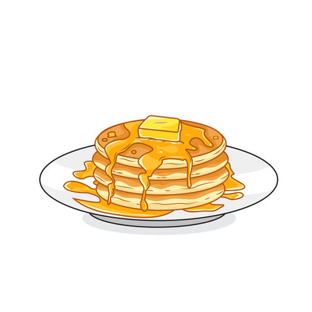 Vector illustration of pancakes on white plate delicious dessertのイラスト素材
