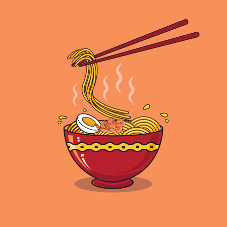 Vector illustration of noodle bowl with egg and shrimp ramenのイラスト素材
