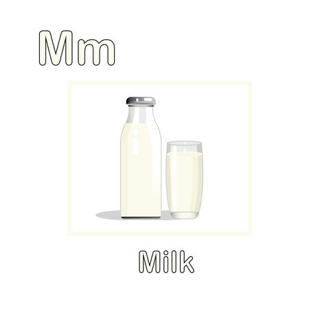 Vector Illustration of flashcard alphabet milk foe kids learningのイラスト素材