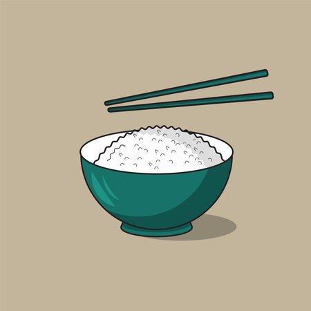 Vector illustration of rice on bowl  with chopsticksのイラスト素材