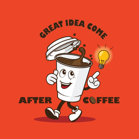 Illustration of Great idea come after coffee design vector, quote mascot cartoon character about coffeeのイラスト素材
