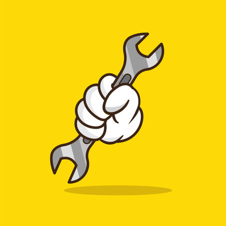 Vector illustration of hand holding a wrench cartoon designのイラスト素材