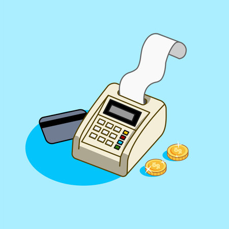 Electronic data Capture EDC Machine, Bill Transaction Credit Card Illustration Cartoon Designのイラスト素材
