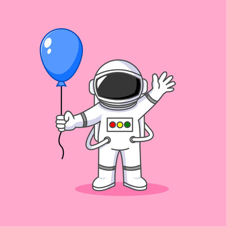 Cute Astronaut greeting with holding balloons celebration party, Vector Illustration Cartoon Designのイラスト素材