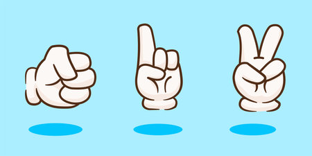 Set of Hand Cartoon, One, Two or Peace and Holding Gesture Vector Illustrationのイラスト素材