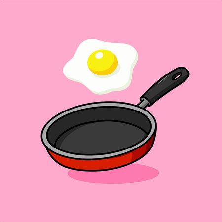 Frying Pan with Fried Egg Vector Illustration Cartoon Designのイラスト素材