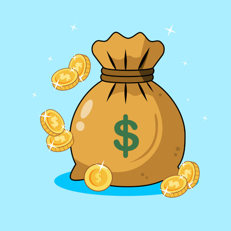 Money Bag with Gold Coins Vector Illustration Cartoon Designのイラスト素材