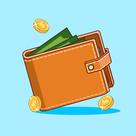 Wallet with Cash Dollars and coins Vector Illustration Cartoon Designのイラスト素材