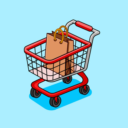 Shopping Cart with Bags Retail Vector Illustration Cartoon Designのイラスト素材