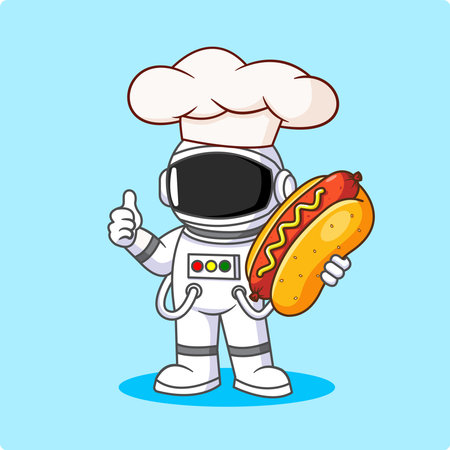 Astronaut Chef with Hot Dog Vector Illustration Cartoon Designのイラスト素材