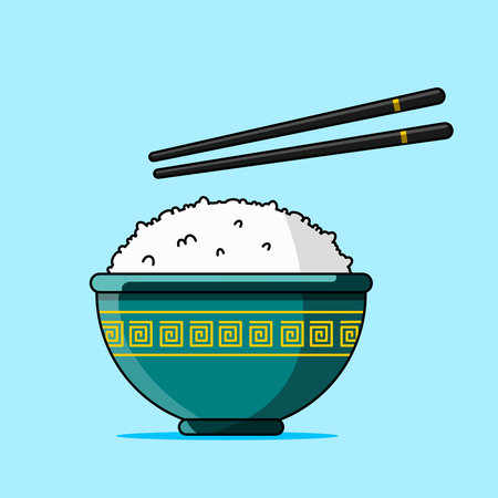 Bowl of Rice with Chopsticks Vector Illustration Flat Designのイラスト素材