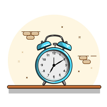 Blue Alarm Clock on a Shelf Vector Illustration Flat Designのイラスト素材