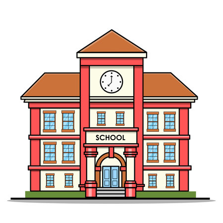 School Building Illustration Vector Flat Design, Back To School Themeのイラスト素材
