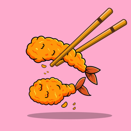 Tempura Shrimp Fries With Chopsticks Vector Illustration Isolated Designのイラスト素材