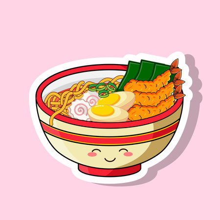 Sticker of Cute Ramen Tempura Kawaii Vector Illustration Isolated Designのイラスト素材