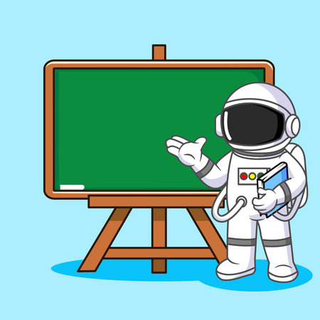 Astronaut Teacher at Green Chalkboard Vector Illustration Isolated Designのイラスト素材