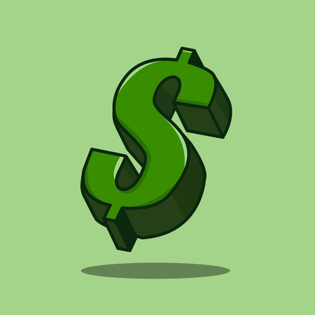 3D Icon Cartoon Dollar Sign with Shadow on Green Background Vector Illustration Isolated Designのイラスト素材