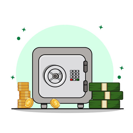 Secure Vault with Coins and Money Financial Security Concept Vector Illustrationのイラスト素材