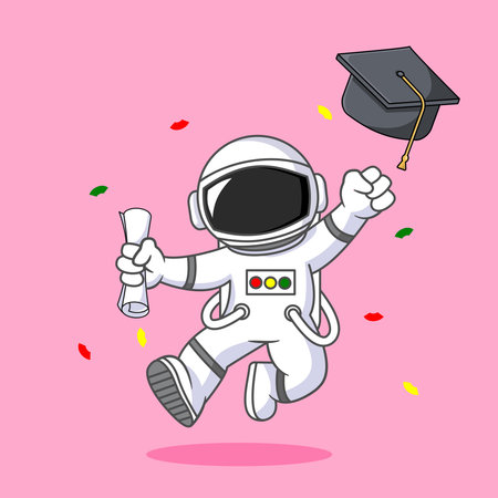 Astronaut Graduation Celebration Achievement in Space Vector Illustration Cartoon Designのイラスト素材