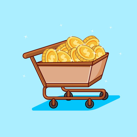Shopping Cart Overloaded with Gold Coins  Vector illustration Cartoon Designのイラスト素材